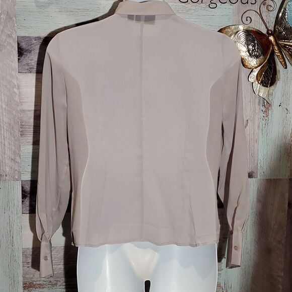 Pamela Dennis Private Group Neutral Color Ruffle Front Career Blouse Sz L 823 - Picture 6 of 9